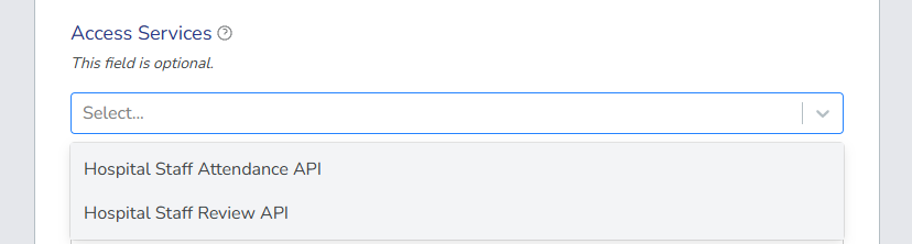 Add Access Services dropdown list