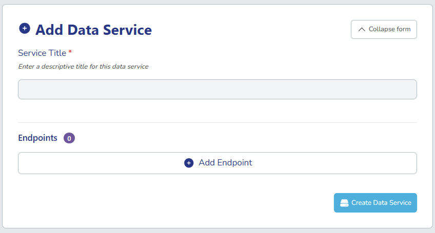 Screenshot of the data services navigation